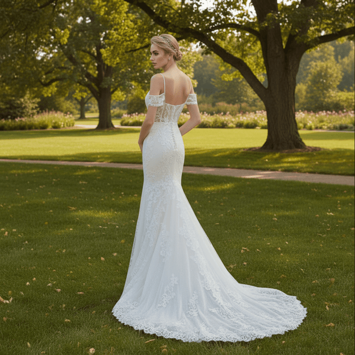 Long Spaghetti Straps Mermaid Lace Wedding Dresses with Beads - Rosymae