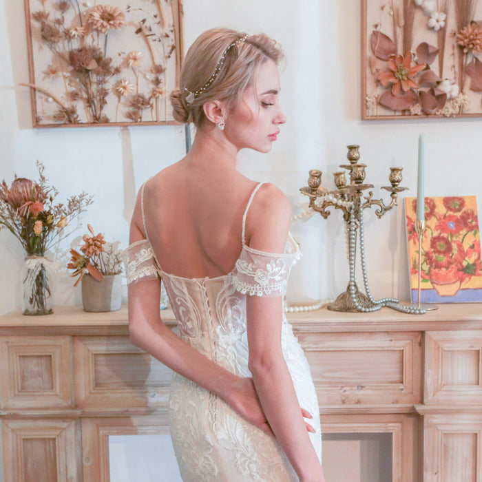 Long Spaghetti Straps Mermaid Lace Wedding Dresses with Beads - Rosymae
