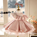 Lovely One-Shoulder Ruffled Satin Pearl Pink Girl Dress D014