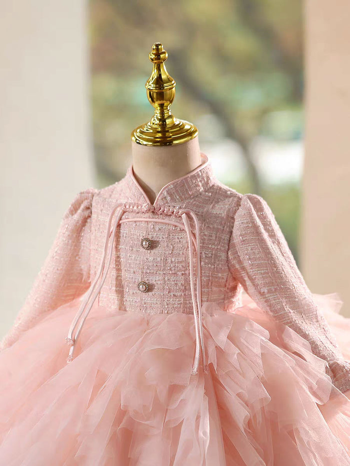 Lovely Pink Long Sleeve Princess Birthday Flower Girl Dress D209