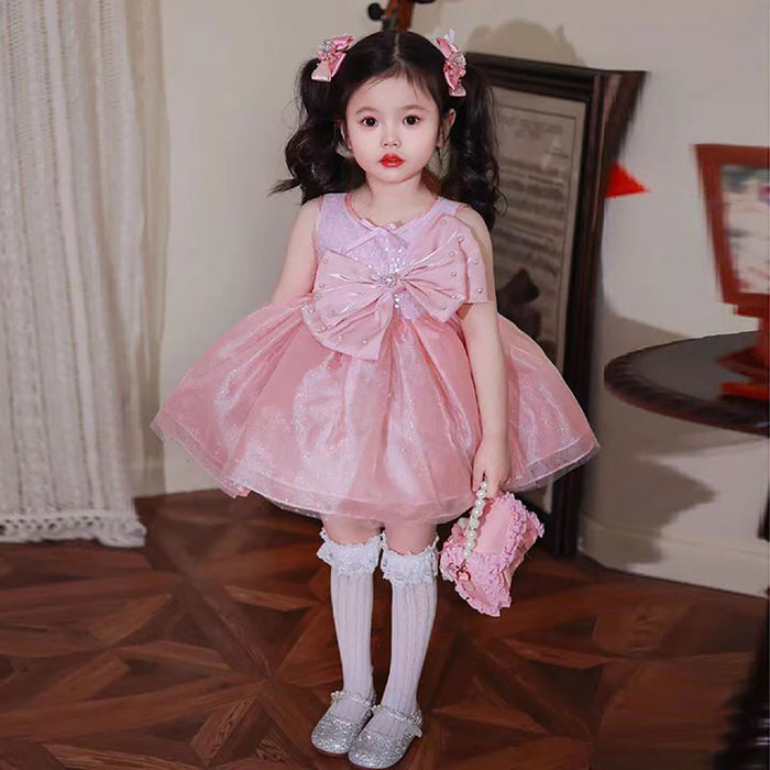 Lovely Sleeveless Bowed Pink Flower Girl Dress D066