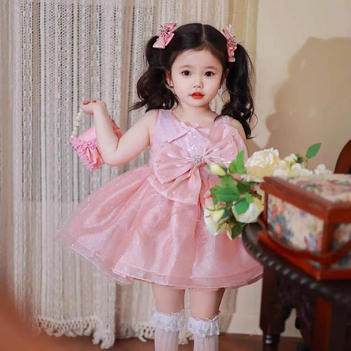 Lovely Sleeveless Bowed Pink Flower Girl Dress D066