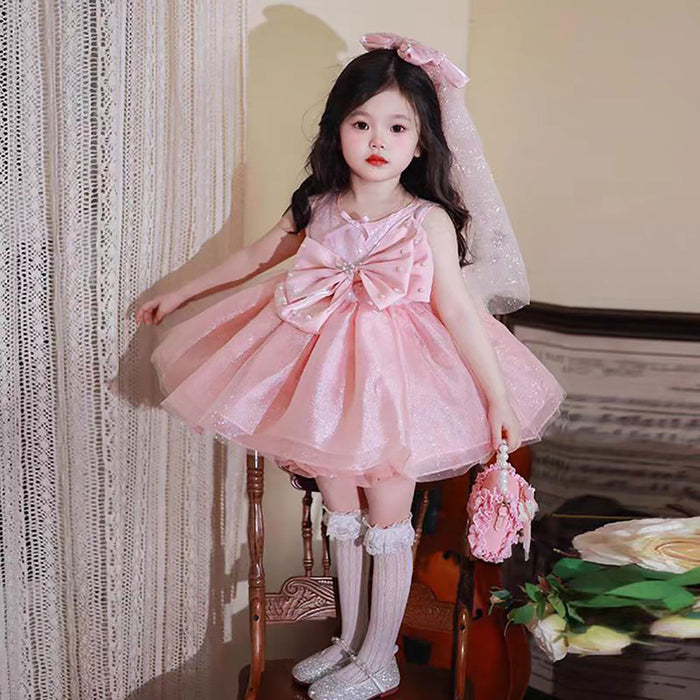 Lovely Sleeveless Bowed Pink Flower Girl Dress D066