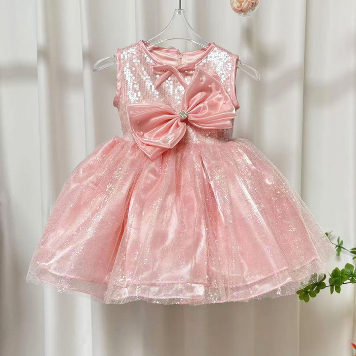 Lovely Sleeveless Bowed Pink Flower Girl Dress D066