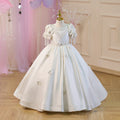 Luxury Appliqued Tassel Princess Girl Dress With Lace White J237
