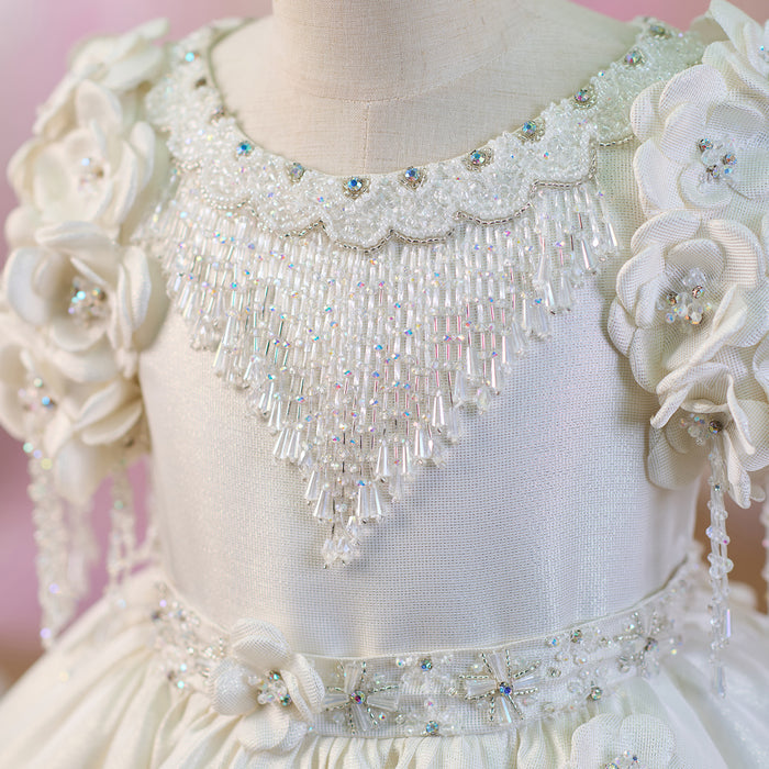 Luxury Appliqued Tassel Princess Girl Dress With Lace White J237