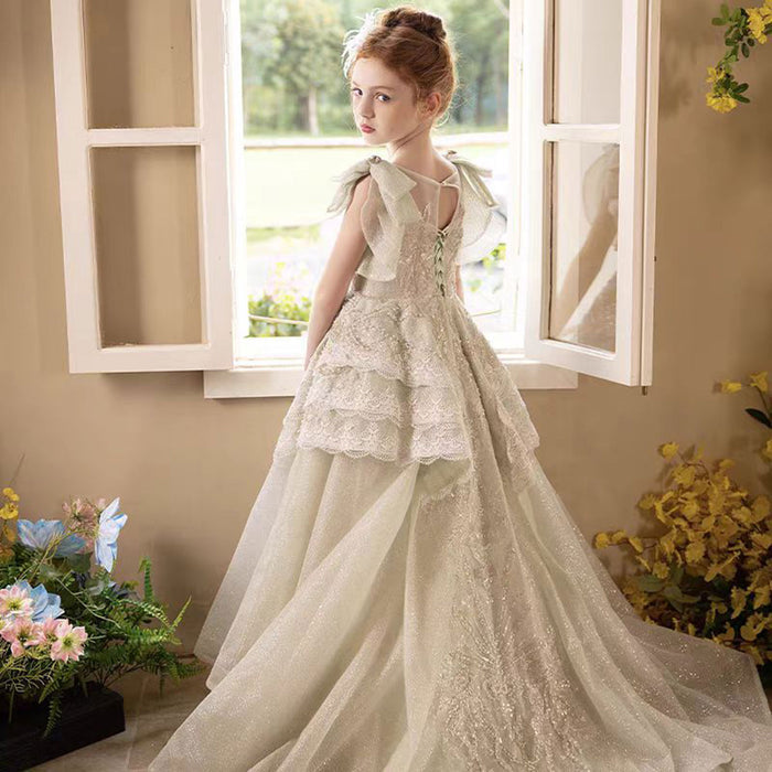 Luxury Beaded Lace Tiered Flower Girl Dress Princess J078