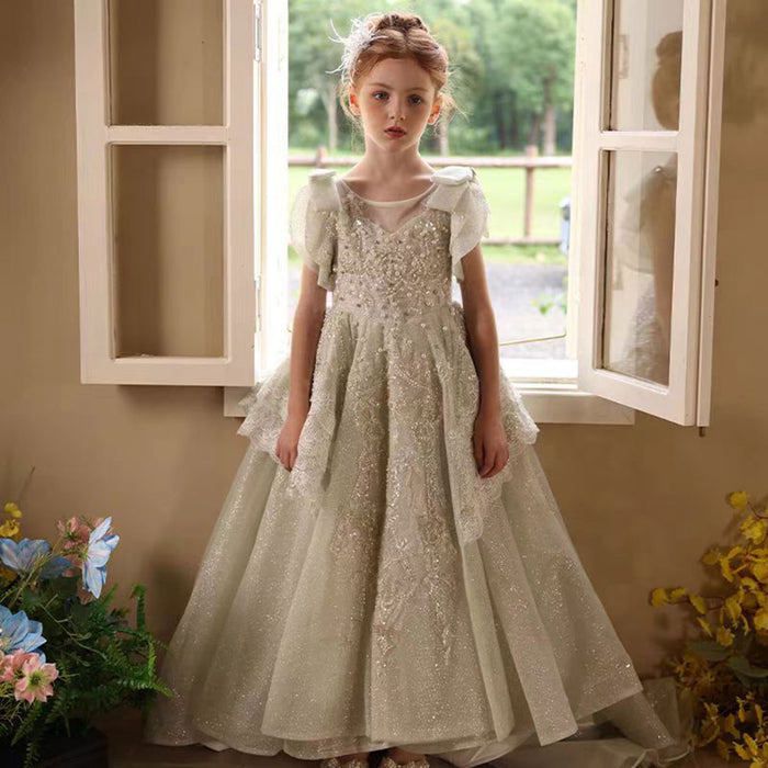 Luxury Beaded Lace Tiered Flower Girl Dress Princess J078