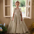 Luxury Beaded Lace Tiered Flower Girl Dress Princess J078