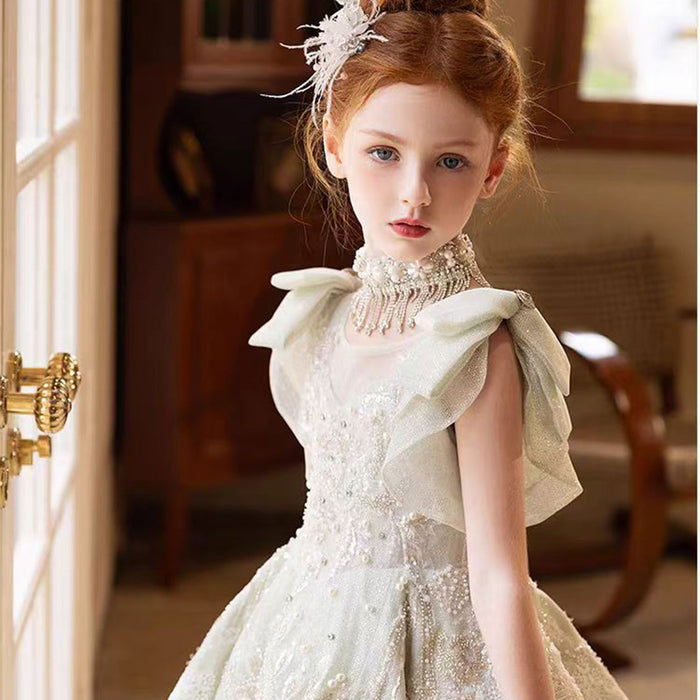 Luxury Beaded Lace Tiered Flower Girl Dress Princess J078