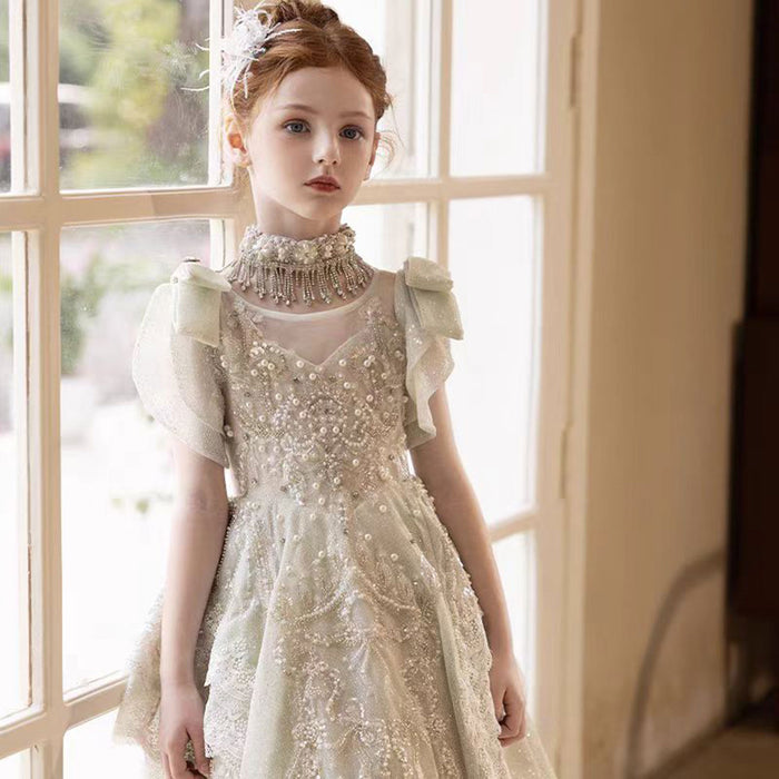 Luxury Beaded Lace Tiered Flower Girl Dress Princess J078