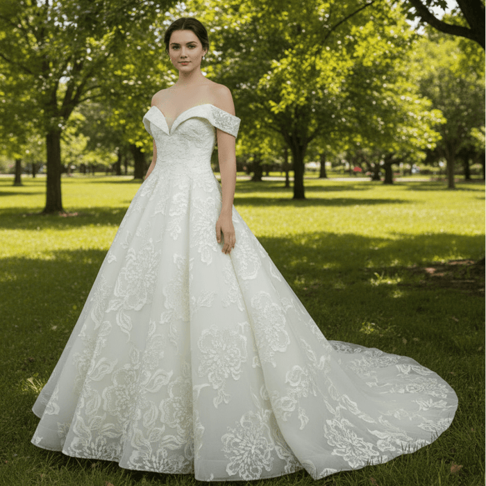 Luxury Beaded Wedding Dresses Off the Shoulder Lace Bridal Gowns - Rosymae