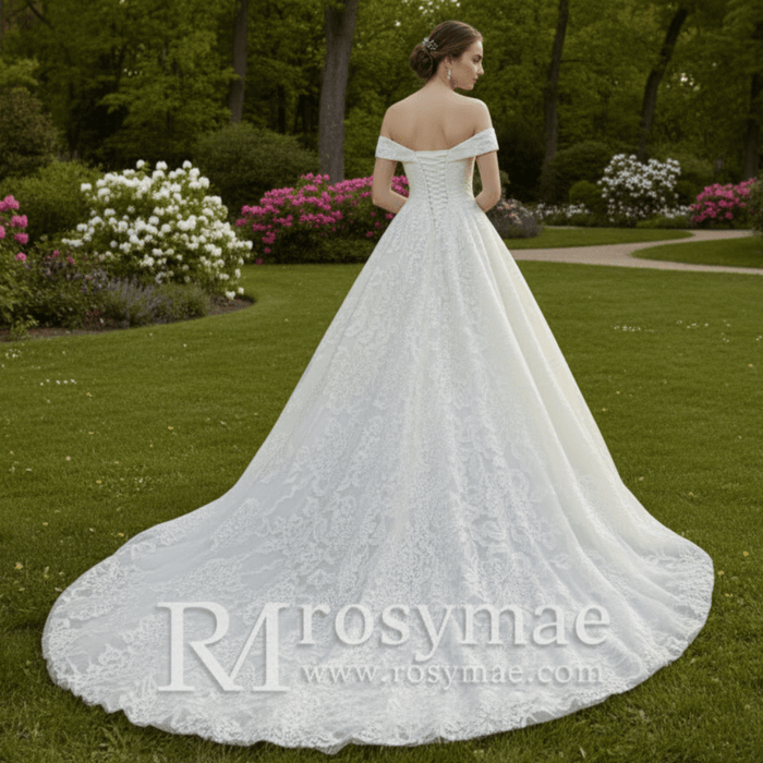 Luxury Beaded Wedding Dresses Off the Shoulder Lace Bridal Gowns - Rosymae