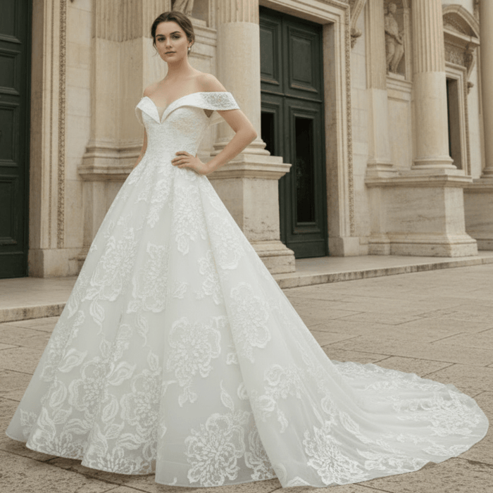 Luxury Beaded Wedding Dresses Off the Shoulder Lace Bridal Gowns - Rosymae