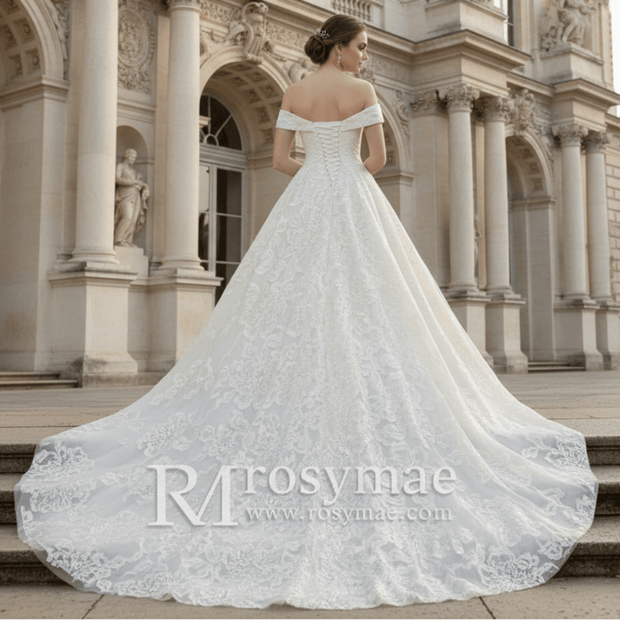 Luxury Beaded Wedding Dresses Off the Shoulder Lace Bridal Gowns - Rosymae