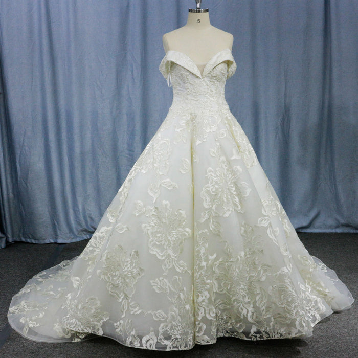 Luxury Beaded Wedding Dresses Off the Shoulder Lace Bridal Gowns - Rosymae