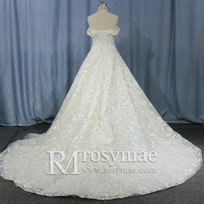 Luxury Beaded Wedding Dresses Off the Shoulder Lace Bridal Gowns - Rosymae