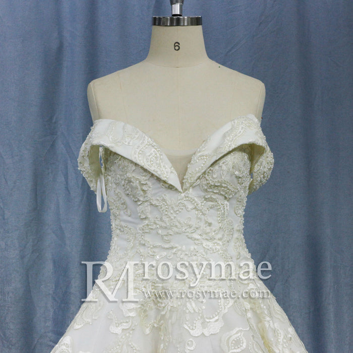 Luxury Beaded Wedding Dresses Off the Shoulder Lace Bridal Gowns - Rosymae