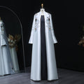 Luxury Black White Evening Dress with Mandarin Collar and Pearl Embroidery XD028-DreamyVow