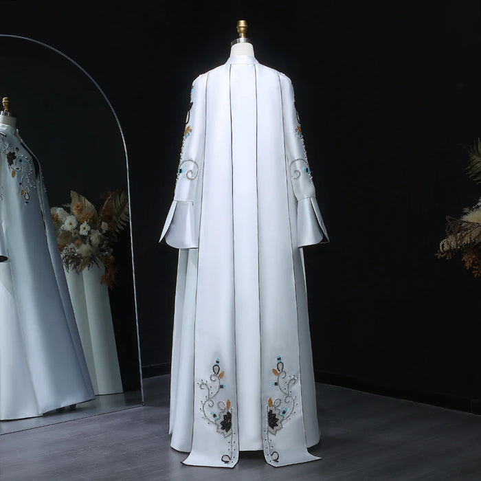 Luxury Black White Evening Dress with Mandarin Collar and Pearl Embroidery XD028-DreamyVow