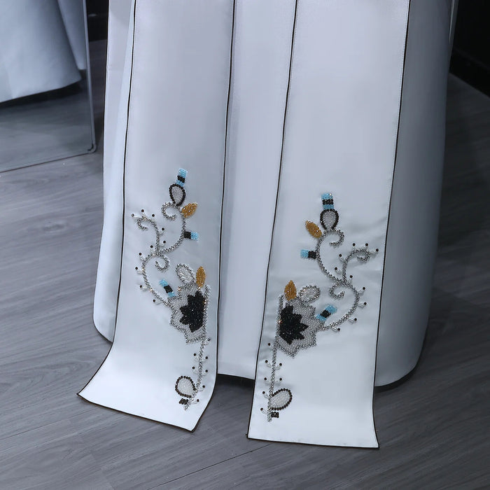Luxury Black White Evening Dress with Mandarin Collar and Pearl Embroidery XD028-DreamyVow