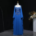 Luxury Blue Beaded Evening Dress with Flowing Cape Sleeves SS562-DreamyVow