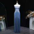 Luxury Blue Strapless Crystal Fringe Evening Dress SS520-DreamyVow