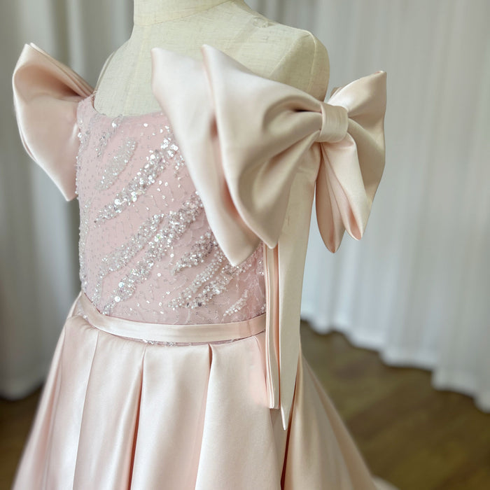 Luxury Elegant Pink Flower Girl Dress with Bow J113