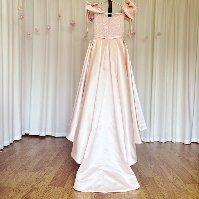 Luxury Elegant Pink Flower Girl Dress with Bow J113