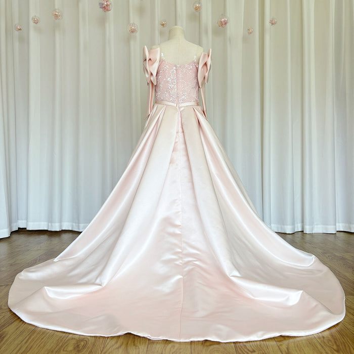 Luxury Elegant Pink Flower Girl Dress with Bow J113