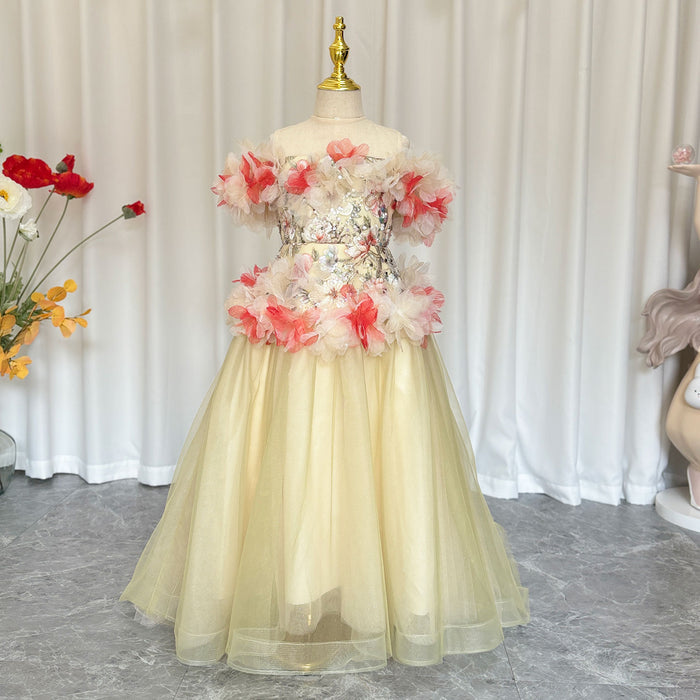 Luxury Embroidery Champagne A-Line  Girl Dress J064