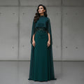 Luxury Emerald Green Beaded Crystal Evening Gown with Cape Sleeves SS260-DreamyVow
