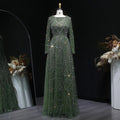 Luxury Emerald Green Beaded Long Sleeve Evening Gown SS625-DreamyVow