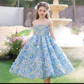 Luxury Floral Blue Flower Girl Dress for Kids Wedding Pageant Party J273