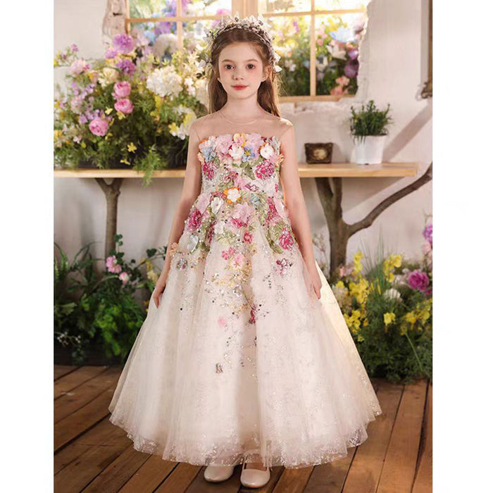 Luxury Floral Flower Girl Dress for Kids Wedding Pageant Party J292A