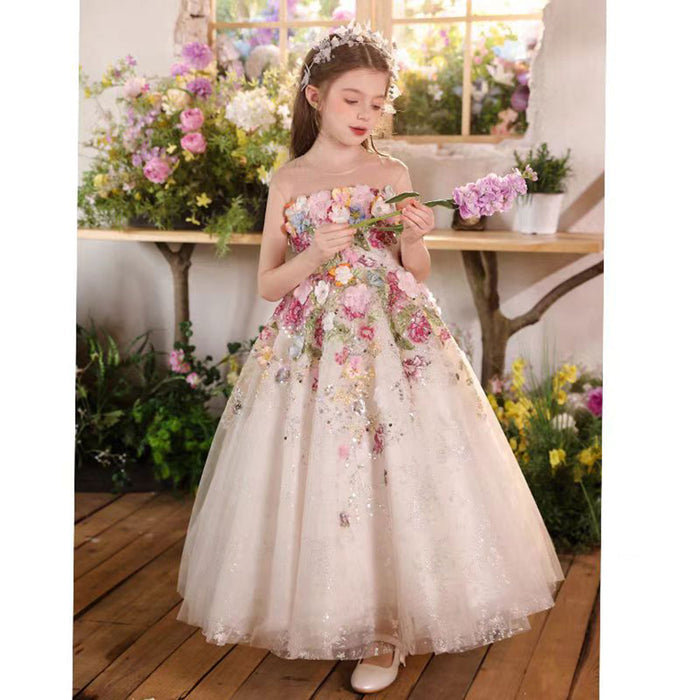 Luxury Floral Flower Girl Dress for Kids Wedding Pageant Party J292A