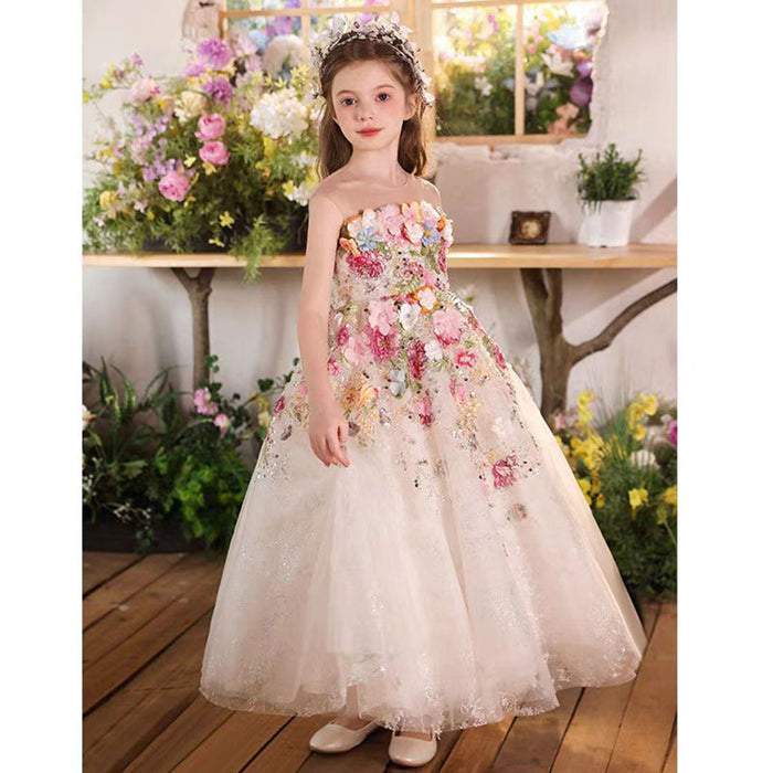 Luxury Floral Flower Girl Dress for Kids Wedding Pageant Party J292A