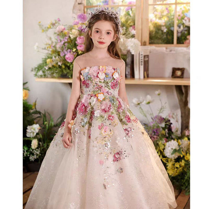 Luxury Floral Flower Girl Dress for Kids Wedding Pageant Party J292A