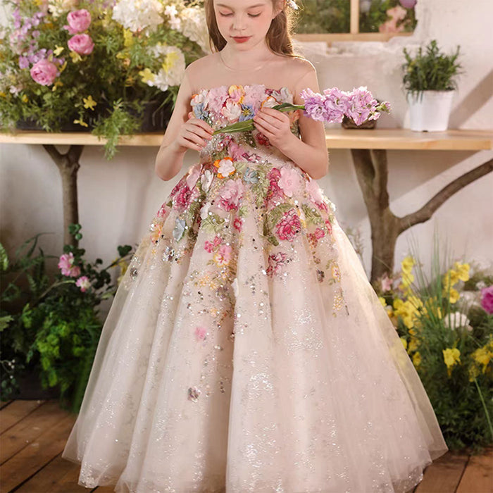 Luxury Floral Flower Girl Dress for Kids Wedding Pageant Party J292A