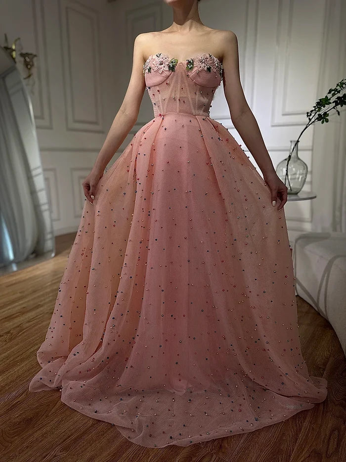 Luxury Flowers Pearls Evening Dress LA6490 On Sale - SERENE HILL