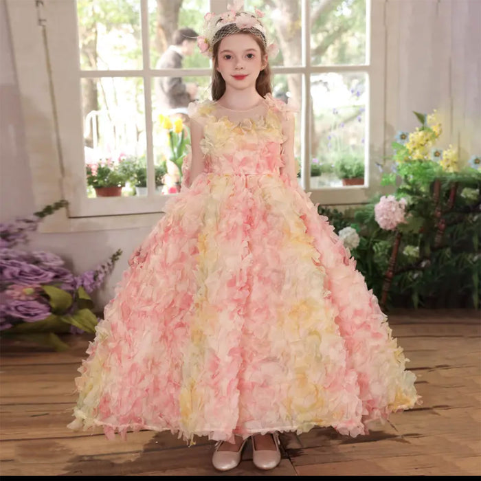 Luxury Fuchsia Flower Girl Long Dress Kids Wedding Pageant Party J288