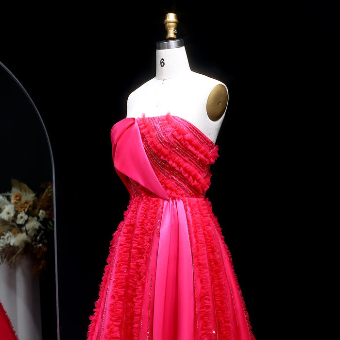 Luxury Fuchsia Textured Beaded Strapless Ball Gown with Train XD042-DreamyVow