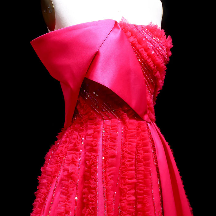 Luxury Fuchsia Textured Beaded Strapless Ball Gown with Train XD042-DreamyVow