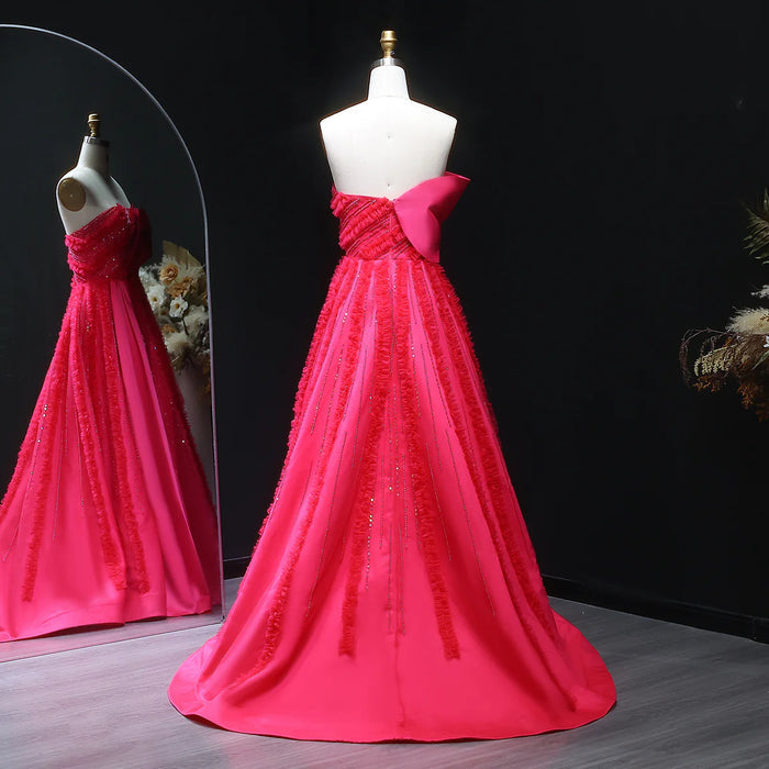Luxury Fuchsia Textured Beaded Strapless Ball Gown with Train XD042-DreamyVow