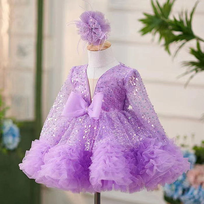 Luxury Girl Dress Sequined for Baby Kids Birthday Wedding Party J152
