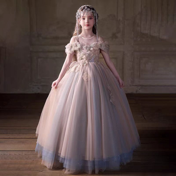 Luxury Girl Dress With Flowers for Birthday Party J099