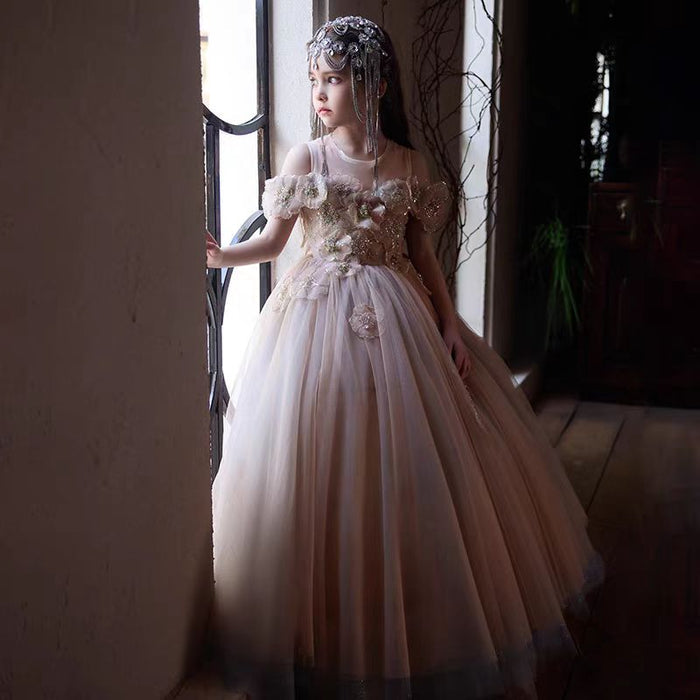Luxury Girl Dress With Flowers for Birthday Party J099