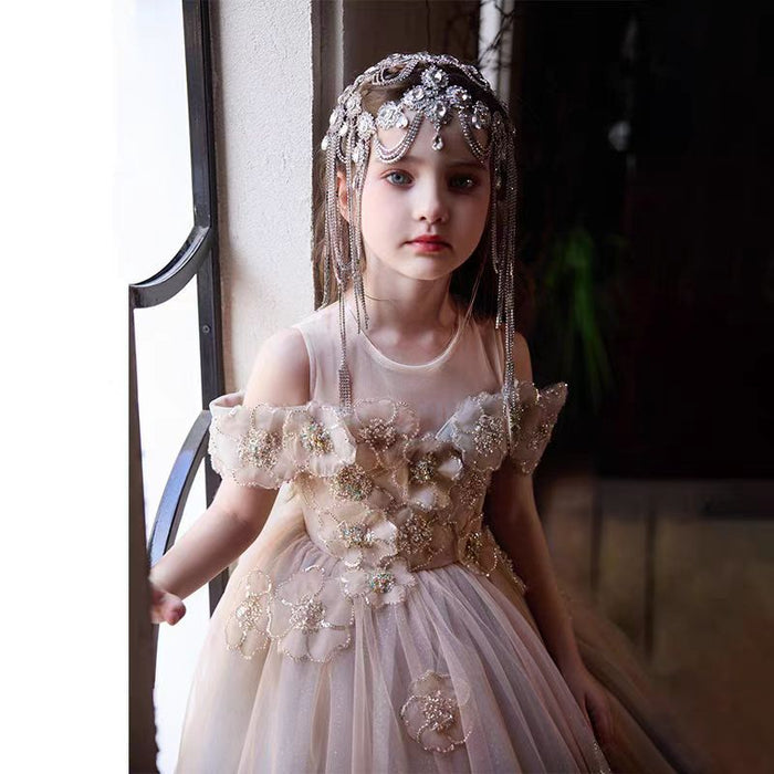 Luxury Girl Dress With Flowers for Birthday Party J099