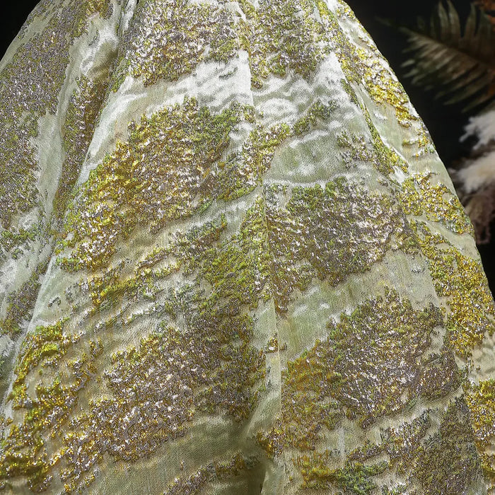 Luxury Gold Jacquard Off-Shoulder Ball Gown Satin Evening Dress SS742-DreamyVow