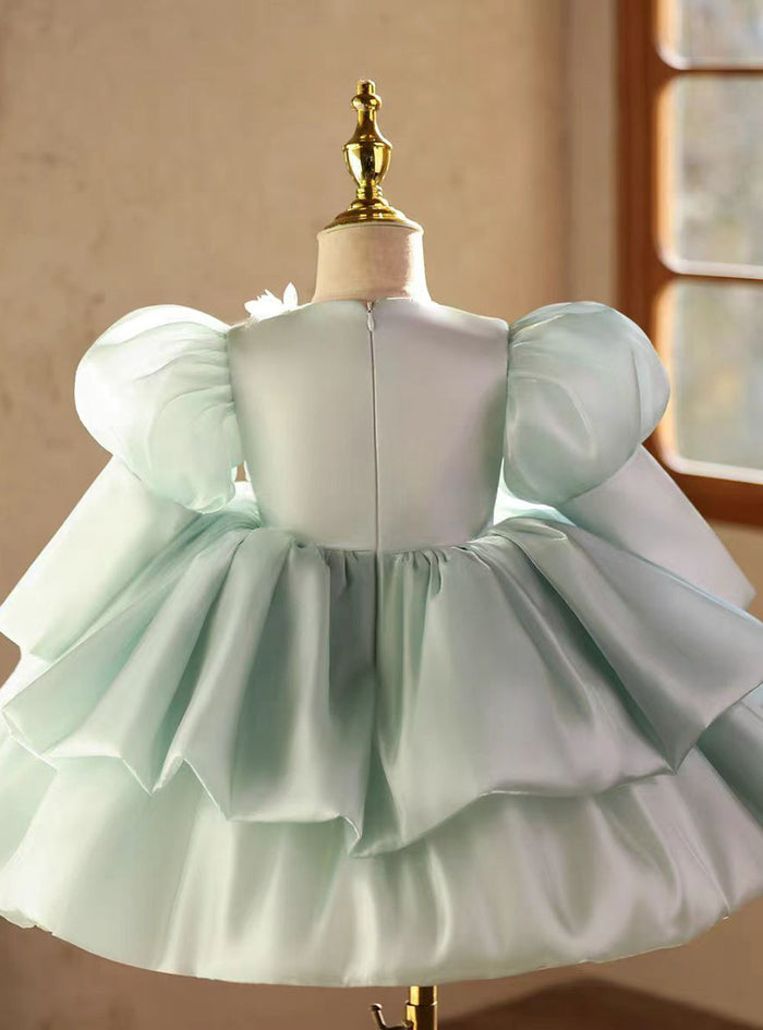Luxury Green Long Sleeve Princess Flower Girl Dress for Birthday D213
